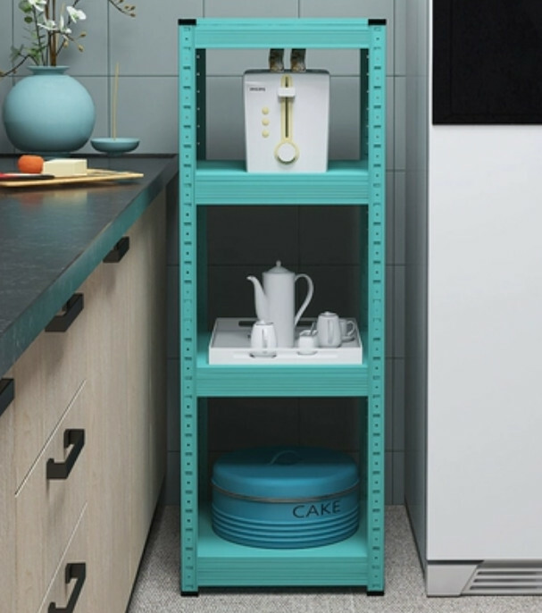 New iron color kitchen cabinet bookshelf shoe cabinet bathroom storage cabinet shelf [40x40x114cm] blue 4 layers