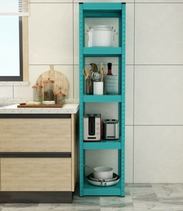 New iron color kitchen cabinet bookshelf shoe cabinet bathroom storage cabinet shelf [40x40x160cm] blue 5 layers