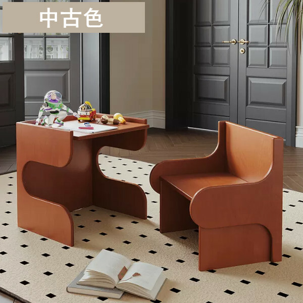New high-end solid wood furniture, children's creative table and chair set, study table and chair, toy table and chair [medium color]