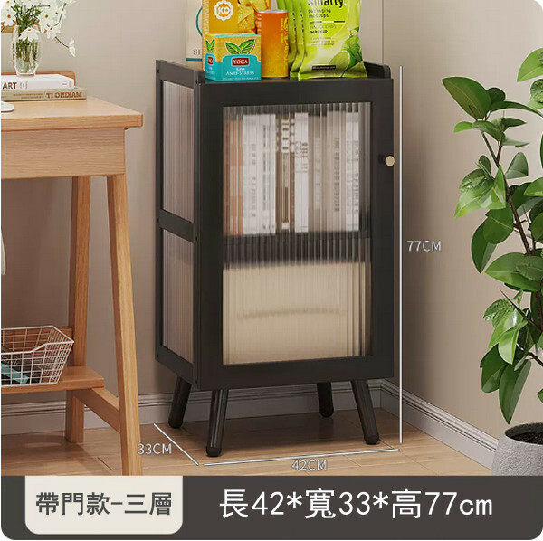 Popular bamboo solid wood furniture, bookcase storage cabinet, room storage cabinet, bedside table, corner bookshelf (acrylic transparent board) [Black 3 layers + door]