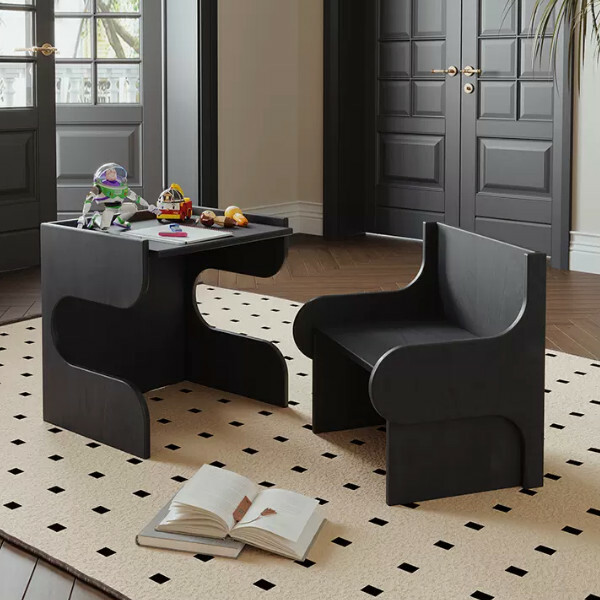 New high-end solid wood furniture, children's creative table and chair set, study table and chair, toy table and chair [Black]