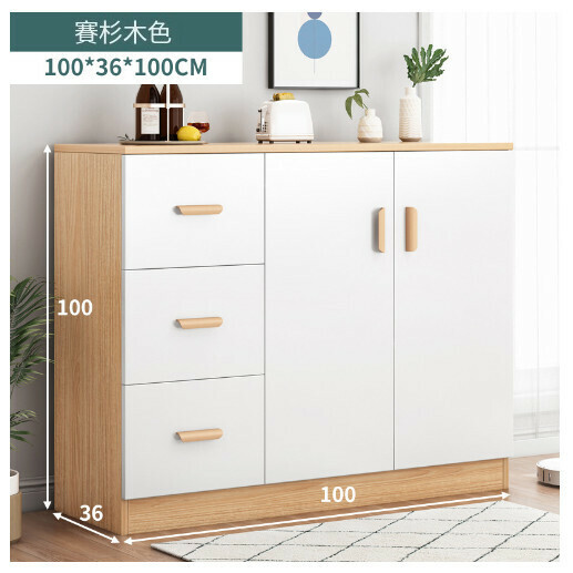 熱推多功能餐邊收納櫃儲物櫃【普通款】100cm 兩門三鬥賽杉木+白】