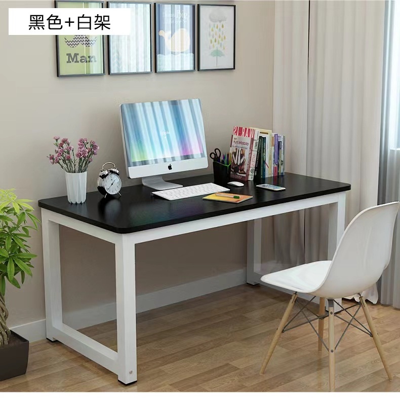 Hot recommendation computer desk simple desk home bedroom study table student desk simple office desk (black + white feet) 100x80x74cm