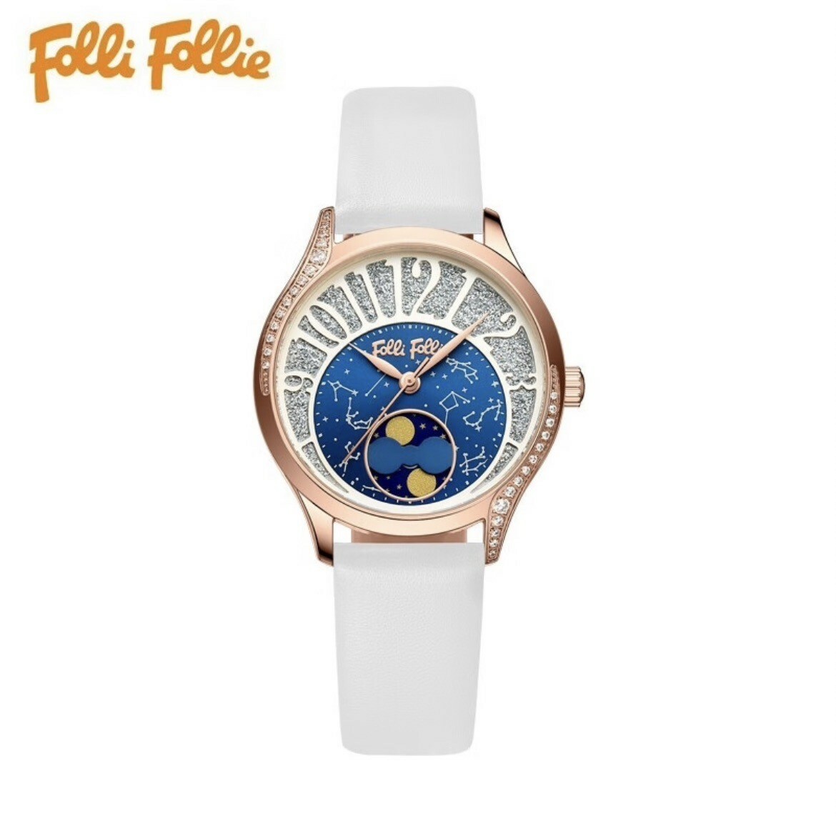 【Folli Follie芙麗芙麗】WF22B008BPE 星座星空錶盤 晶鑽 日期顯示 皮革 手錶 (附贈官方品牌手鐲)