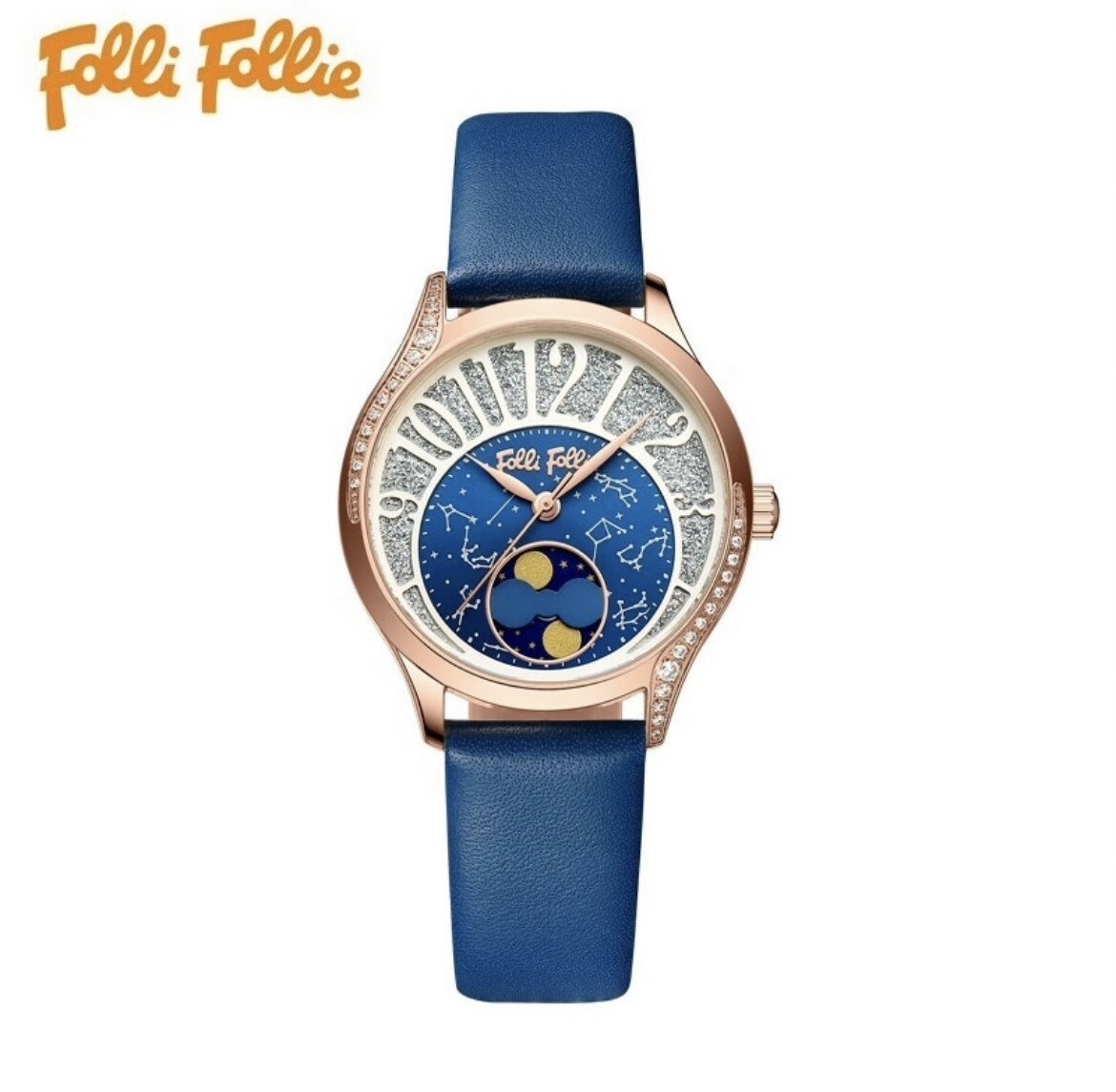 【Folli Follie芙麗芙麗】WF22B008BPE 星座星空錶盤 晶鑽 日期顯示 皮革 手錶 (附贈官方品牌手鐲)