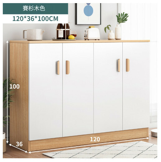 熱推多功能餐邊收納櫃儲物櫃【普通款】120*36*100cm四門橡膠木+白色,4門】