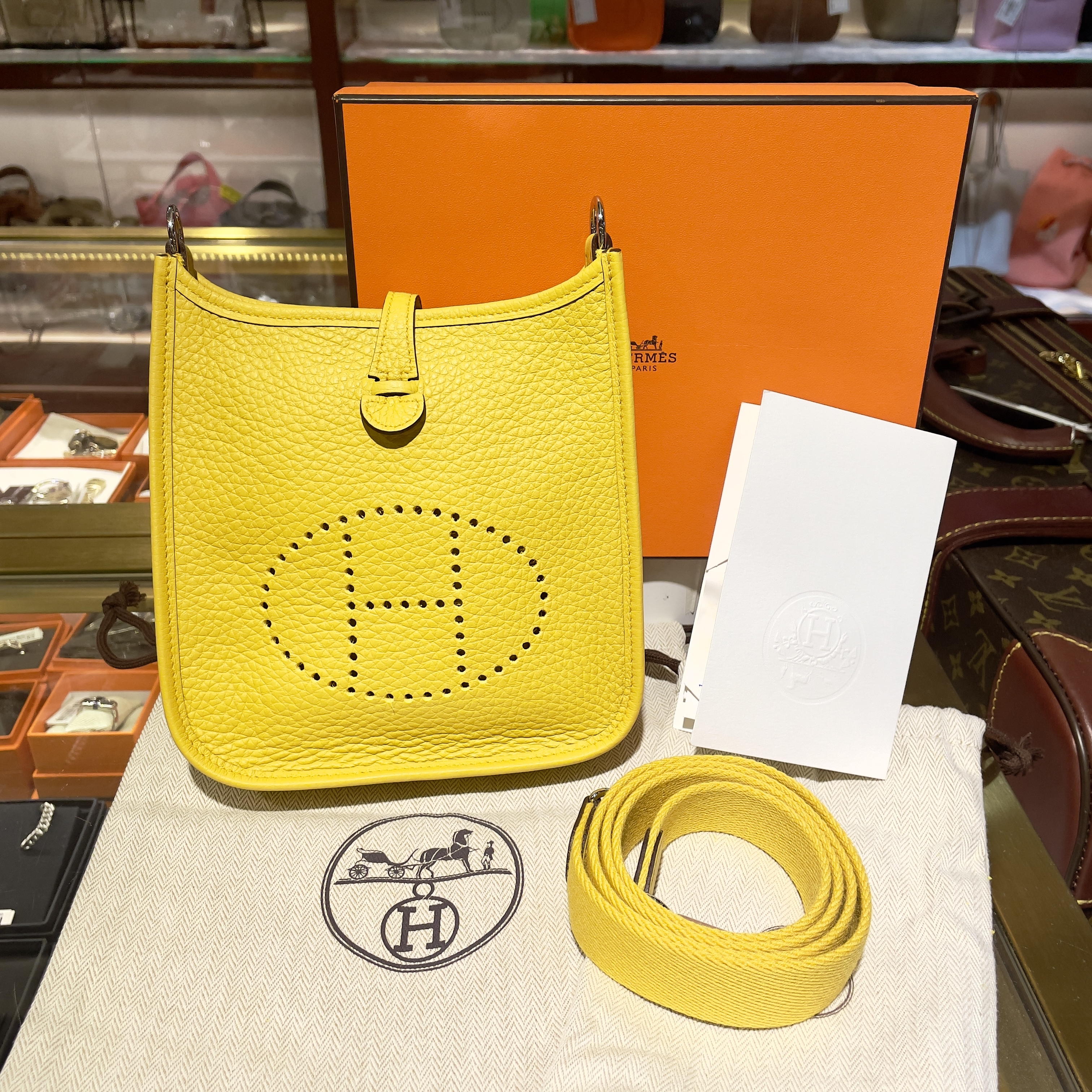 全新HERMES MINI EVELYNE  EG AMAZONE SUN太陽金/銀扣 B STAMP #E16 #BRAND NEW #香榭站正品