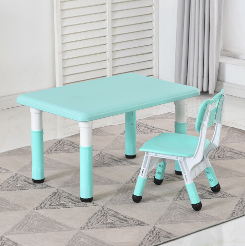 New Kindergarten Study Table (1 small square table + 1 lift chair) (mint green) 80x55cm