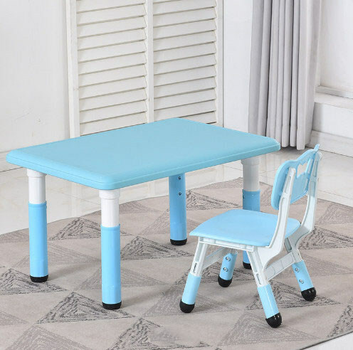 New Kindergarten Study Table (1 Small Square Table + 1 Lift Chair) (Light Blue) 80x55cm