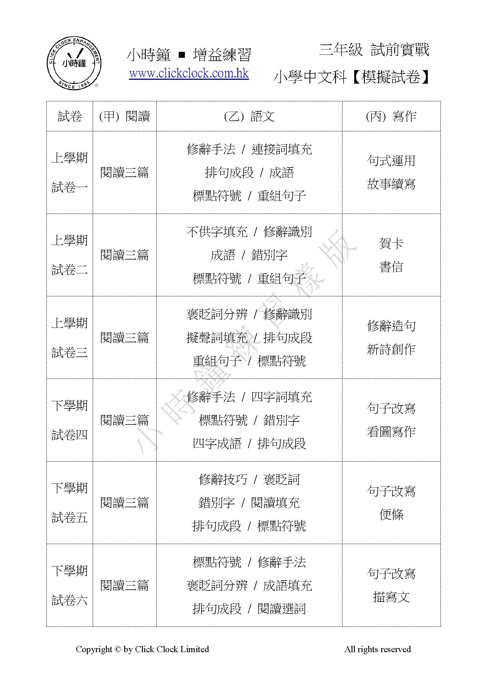 (PC 12) P3 小學中文科模擬試卷(試前實戰)