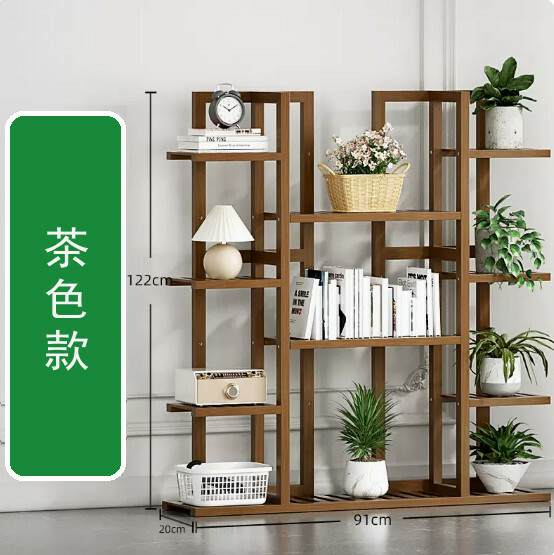 熱推楠竹實木家具 花架 書架 轉角收納架 【6層+組合款】茶色