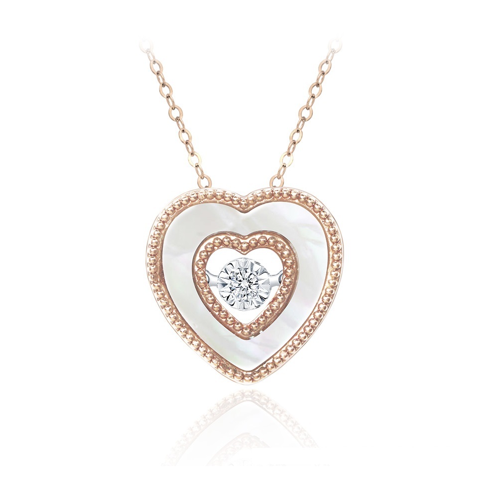 18K玫瑰金愛心白母貝靈動項鍊