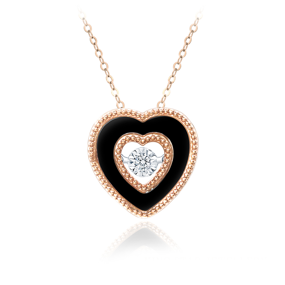 18K玫瑰金愛心黑瑪瑙靈動項鍊