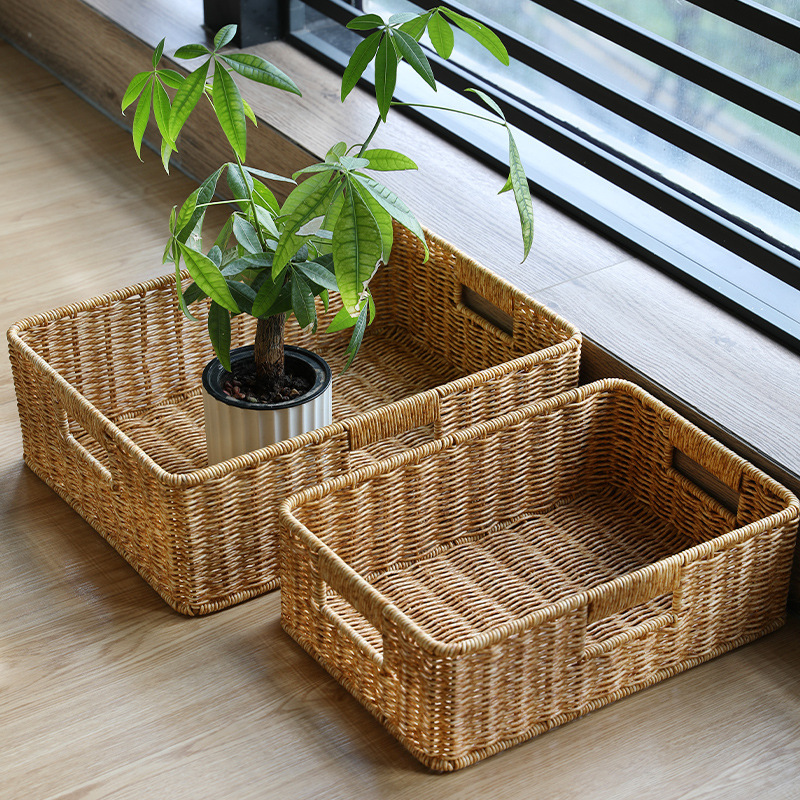 《4290》簡約手提設計古典藤編收納籃