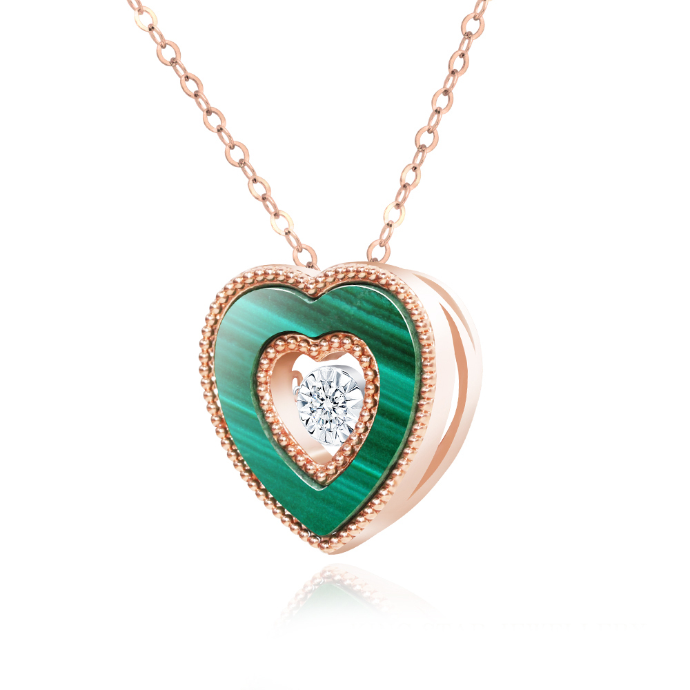 18K玫瑰金愛心孔雀石靈動項鍊