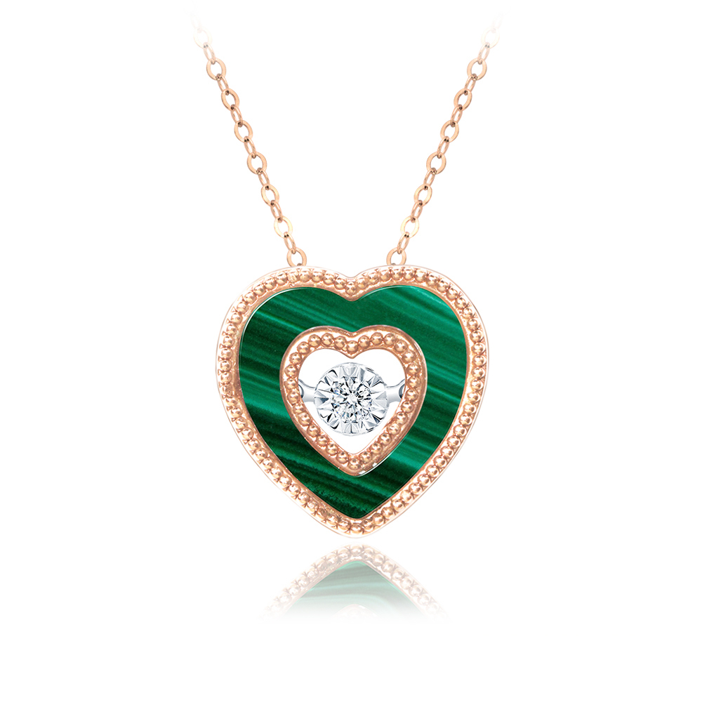 18K玫瑰金愛心孔雀石靈動項鍊