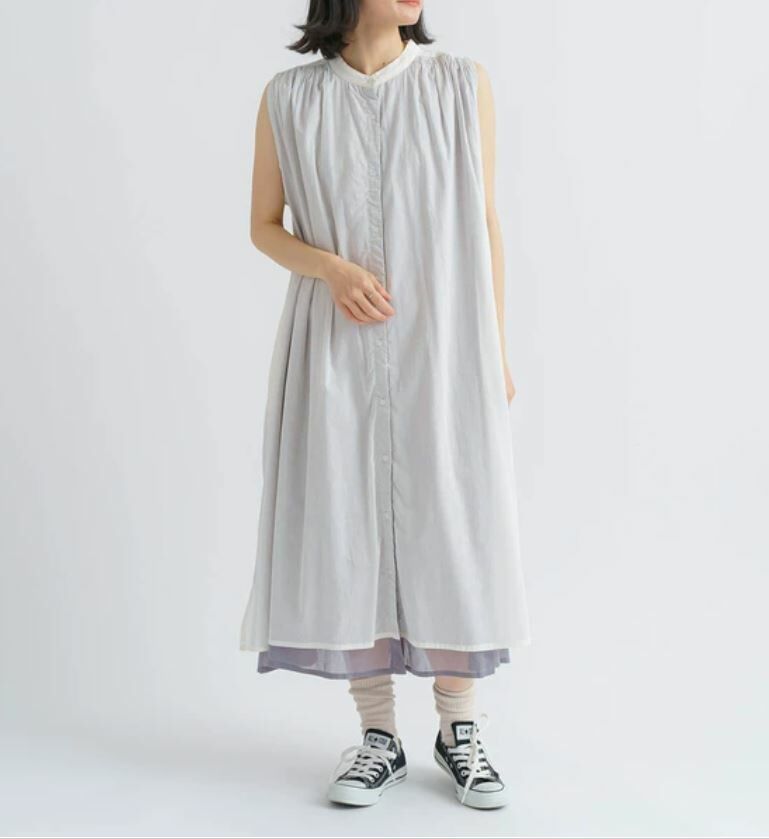 {預訂款} 拼色裙擺純棉無袖連身裙 【日本直送】