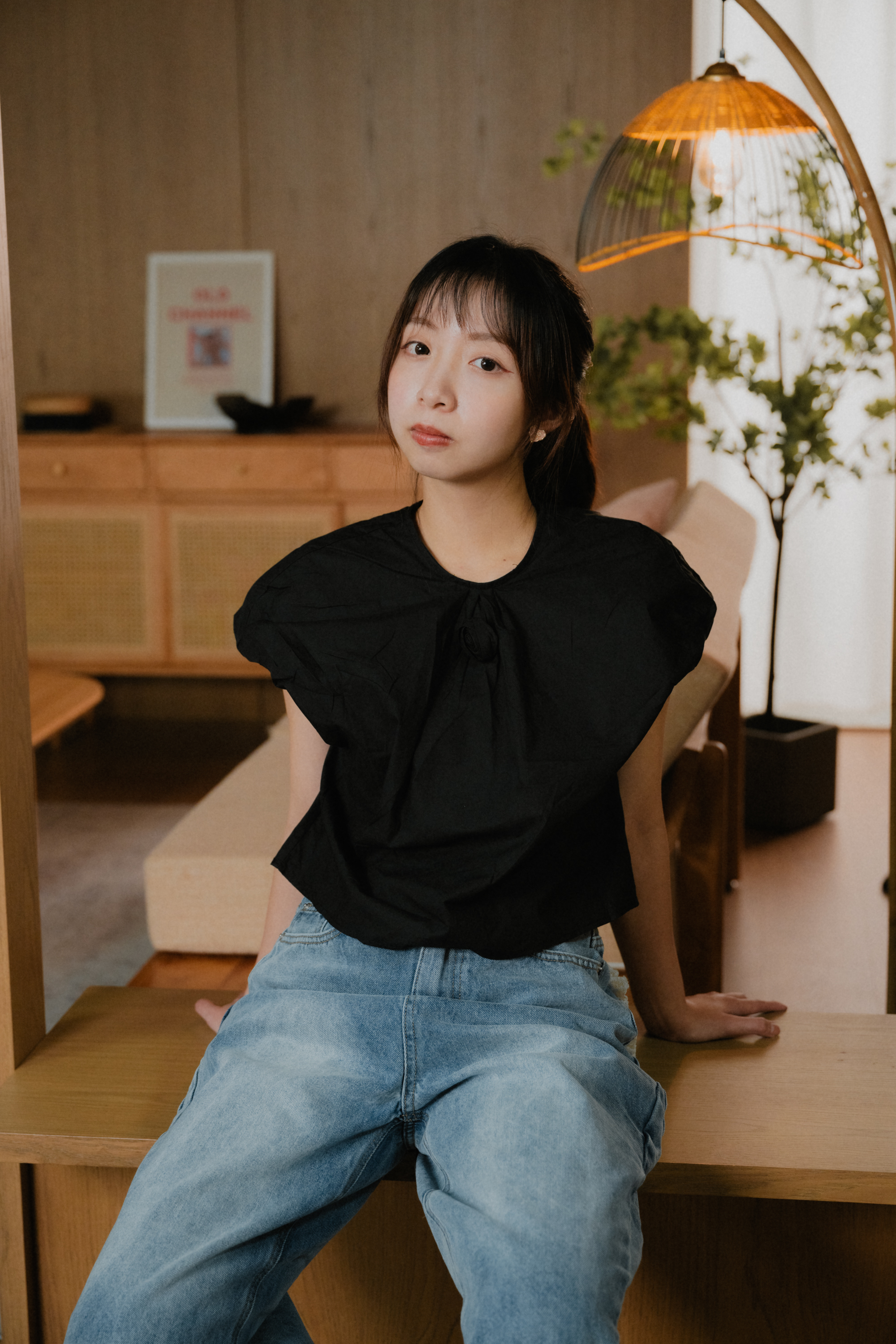 泡泡無袖玫瑰摺皺上衣 (黑色)