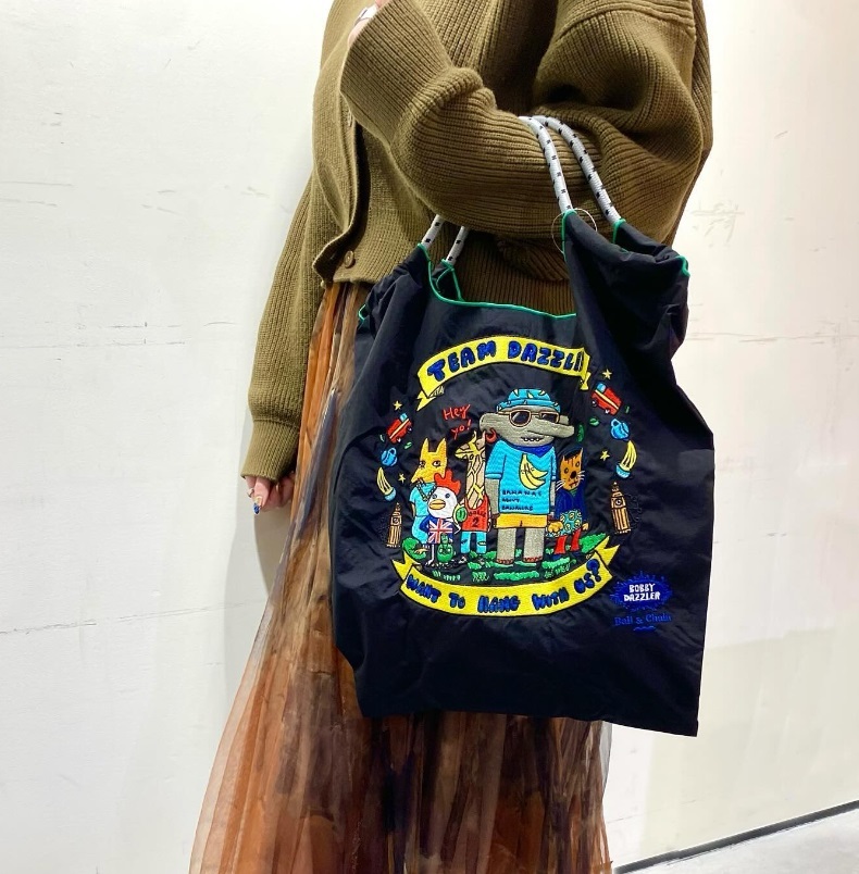 Ball＆Chain 刺繡環保購物袋 M號 - 黑 (32200301)