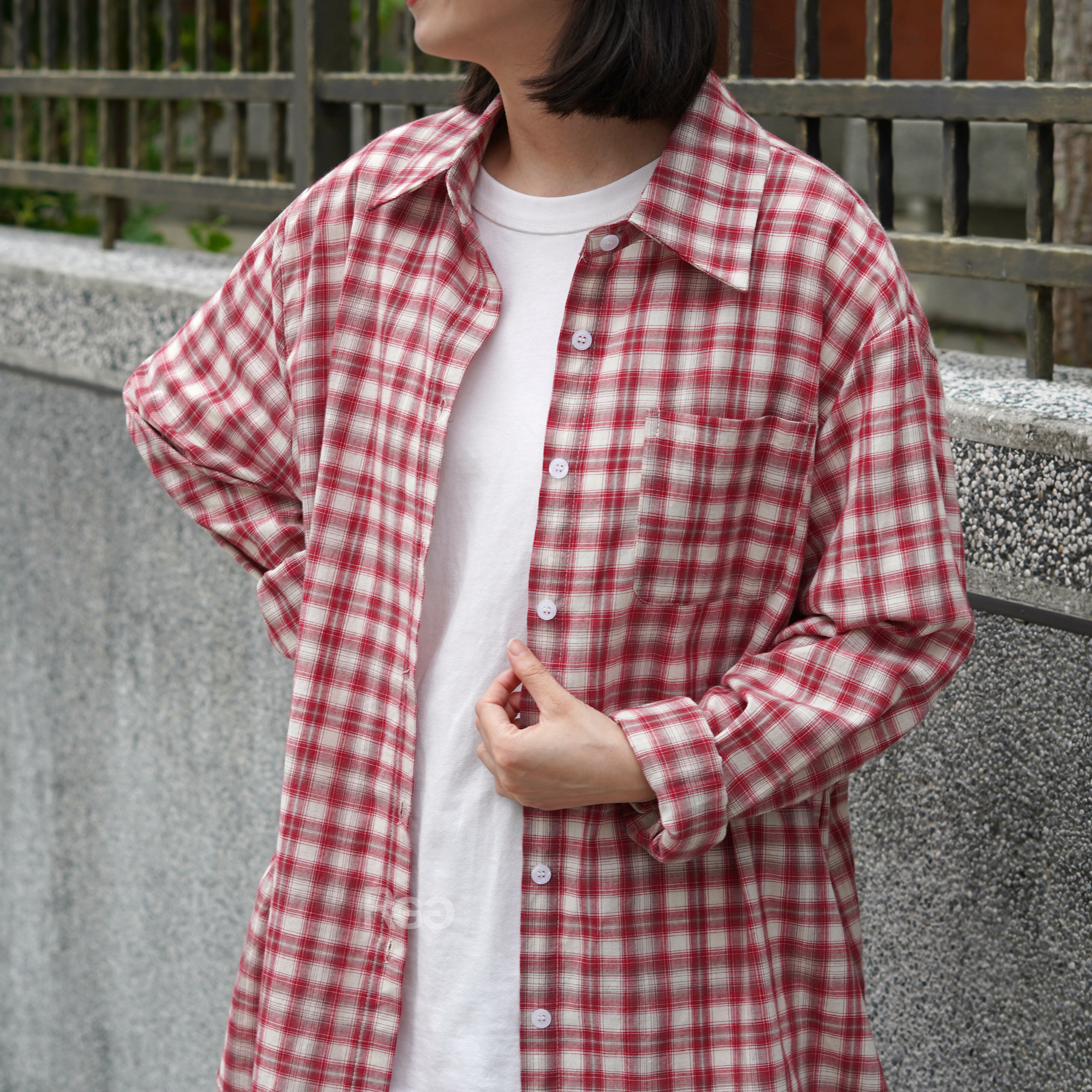 #1118 寬版設計格子襯衫