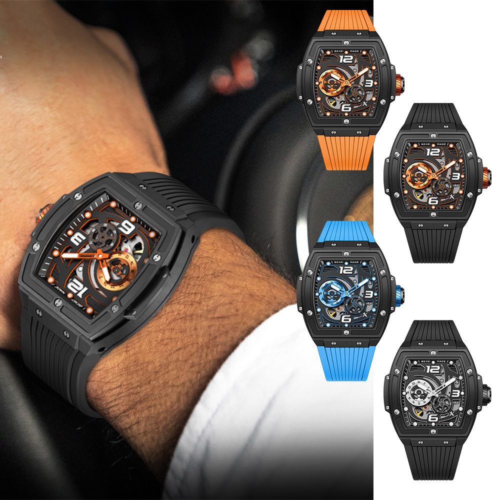 (預購)【BEXEI 貝克斯】9139 玩命關頭系列 酒桶款 避震 夜光 多色 橡膠錶帶 全自動機械錶 手錶 腕錶