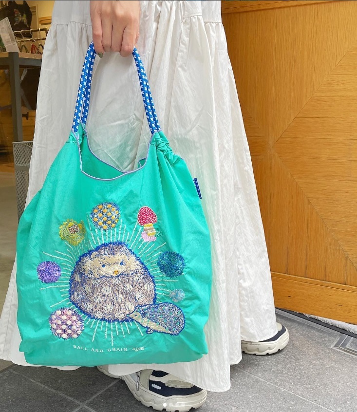 Ball＆Chain 刺繡環保購物袋 M號 - 湖水綠 (31300824)