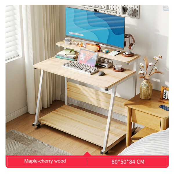 New portable computer table movable table monitor stand table (wood grain color) 80cm