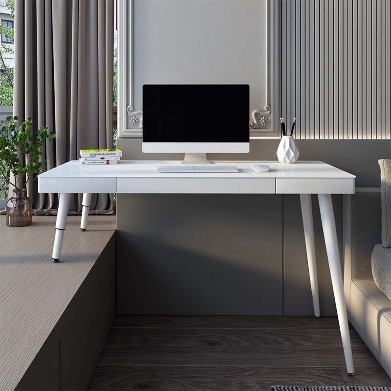 New computer desk (high and low legs with rounded corners) (suitable for window sill use) white + tempered broken glass 100x50cm