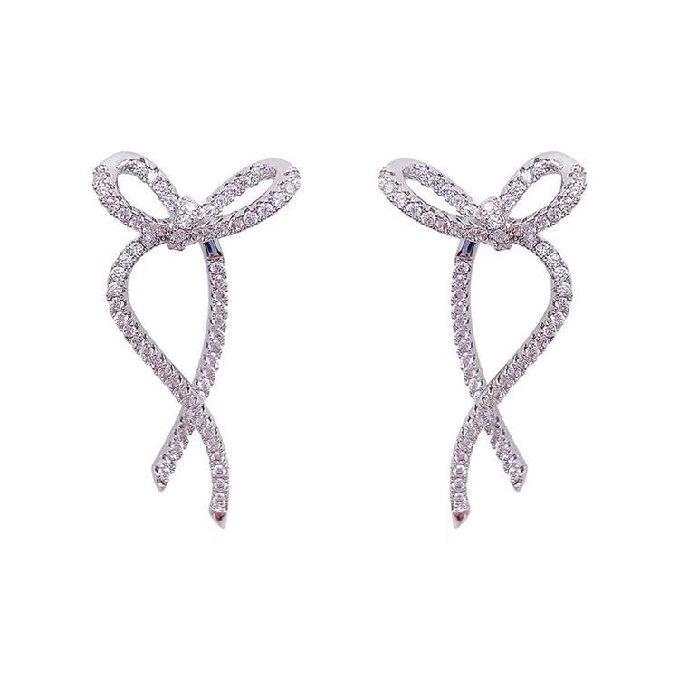鋯石蝴蝶結耳針(925銀針)
