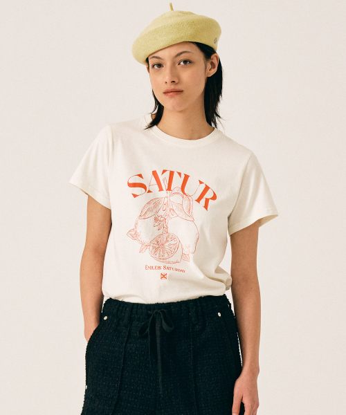 Tシャツ・カットソー SATUR Citron Summer Graphic Short Sleeve T-Shirt Saturday Iv SATUR] Citron Summer Graphic T-Shirt