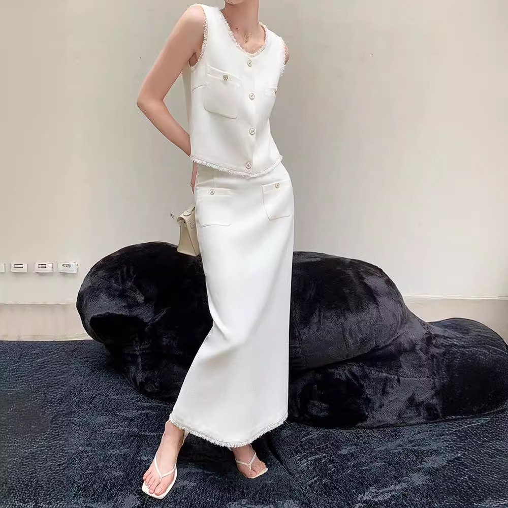 小香老錢風 無袖背心+高腰裙(可單買)(黑/白)