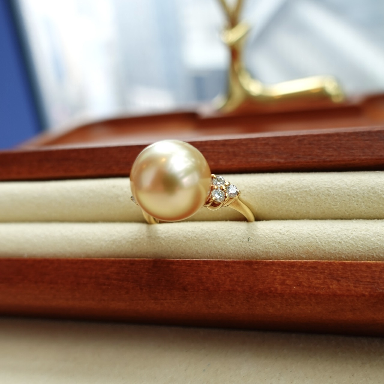 18K金南洋金珠鑲嵌鑽石戒指 (12mm)