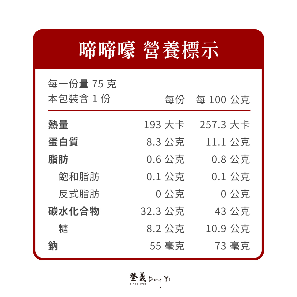 啼啼嚎-安心覺明湯營養標示