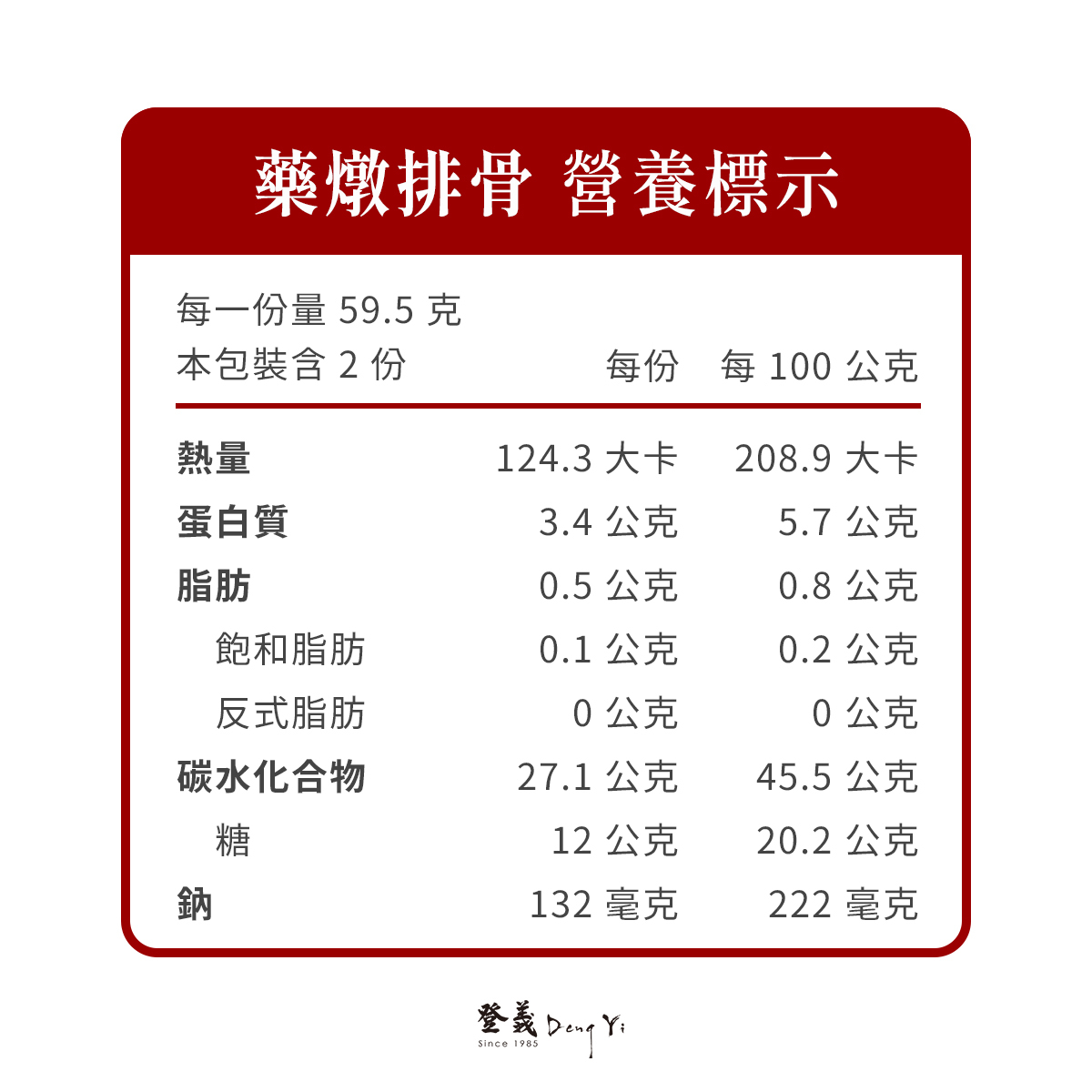藥燉排骨營養標示