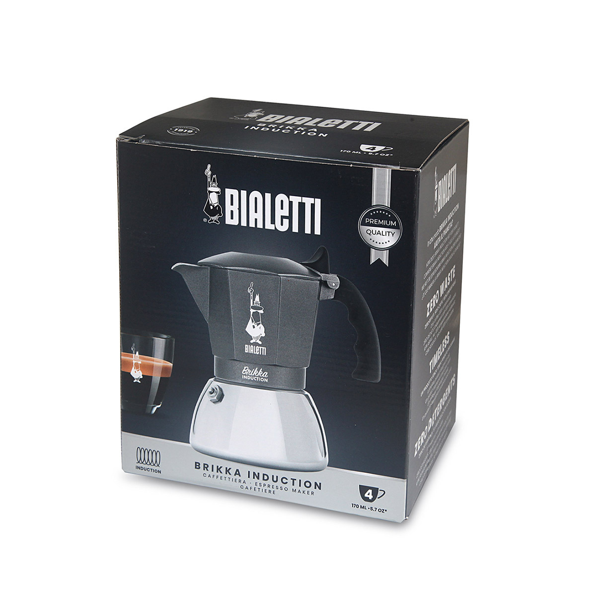 意大利 BIALETTI 4杯裝 鋁質加壓摩卡咖啡壺-灰色 -0007317