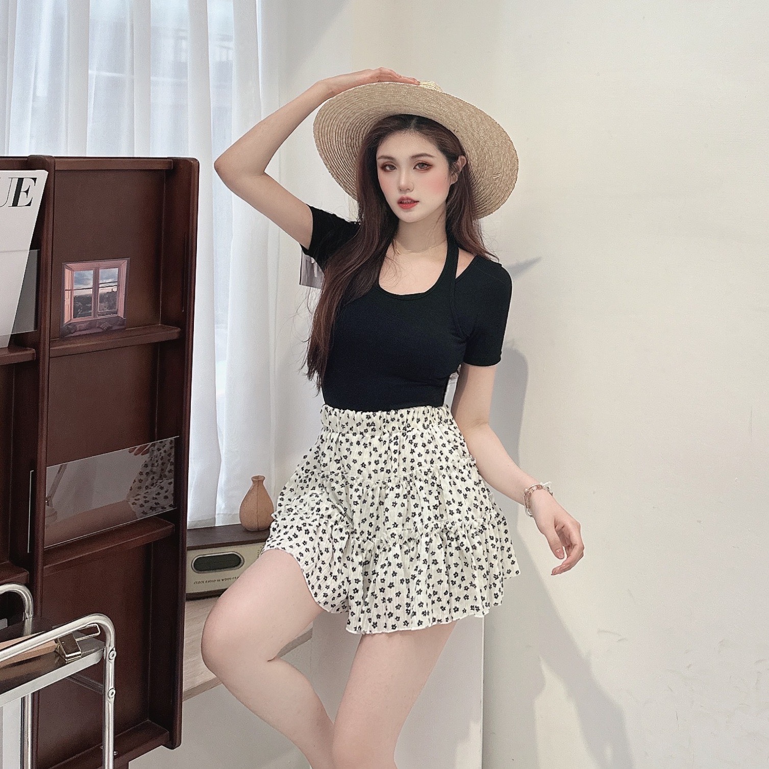 假兩件彈棉掛脖上衣/三色