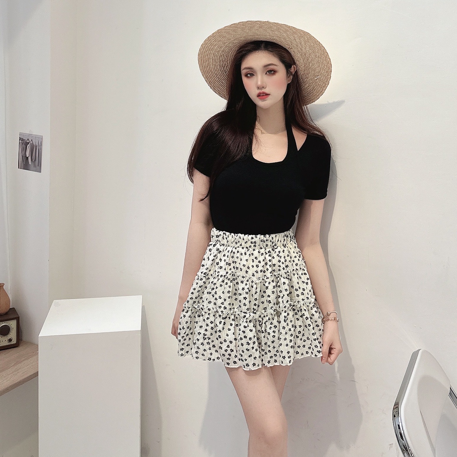 假兩件彈棉掛脖上衣/三色