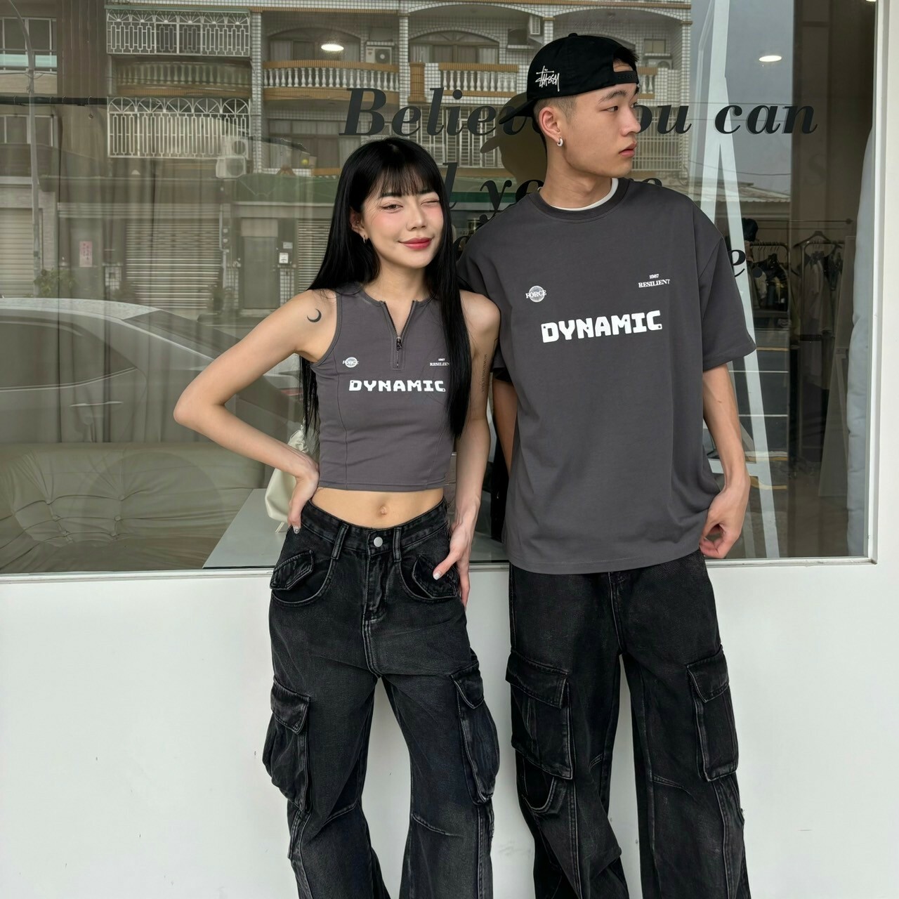 MMB岩灰酷颯風字母情侶裝