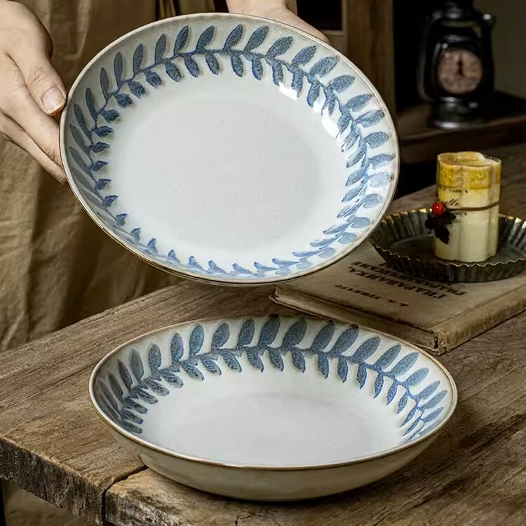 《4292》日系手繪花紋八吋陶瓷深盤