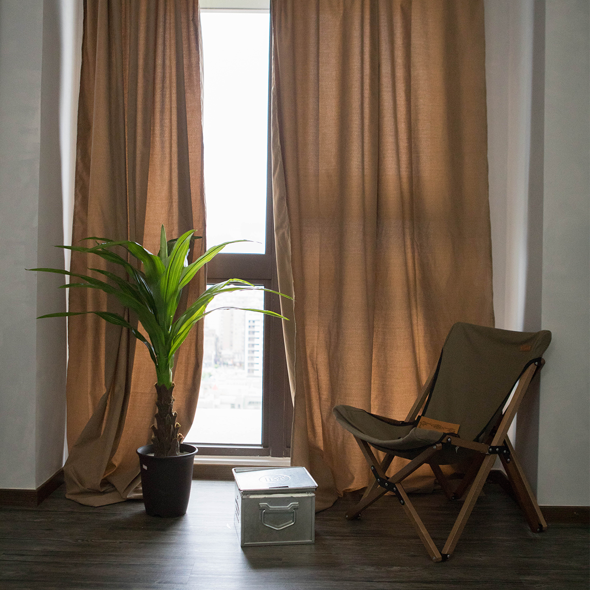 桃皮絨布簾｜卡其