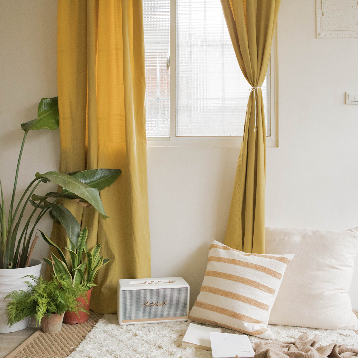 桃皮絨布簾｜芥末黃