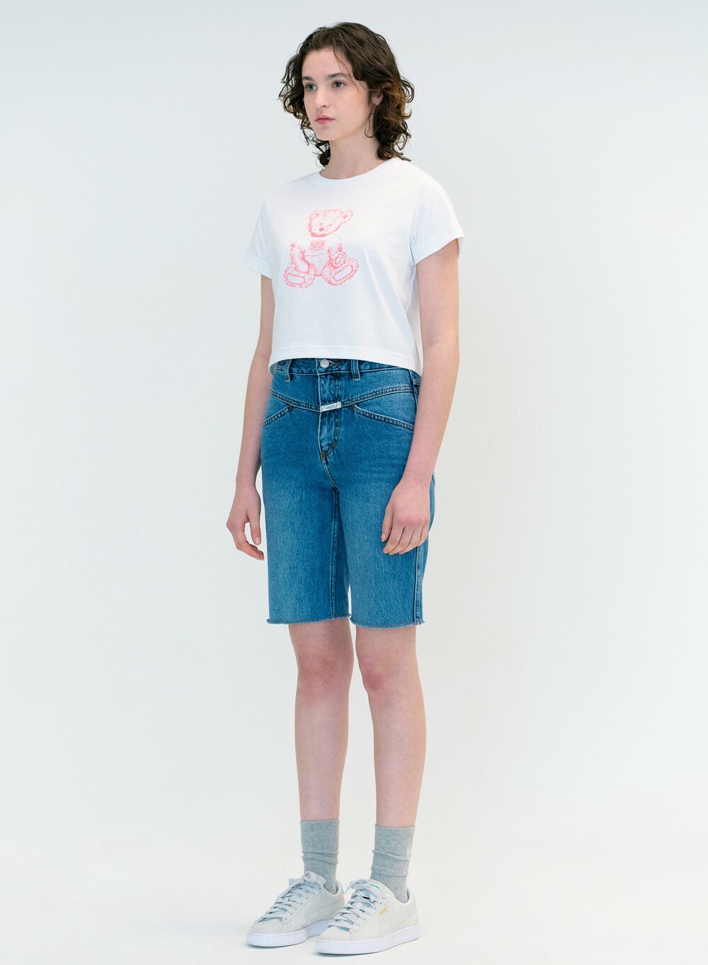 ★Marithe + Francois Girbaud★ W DOODLE BEAR CROP TEE whiteb W DOODLE BEAR CROP TEE