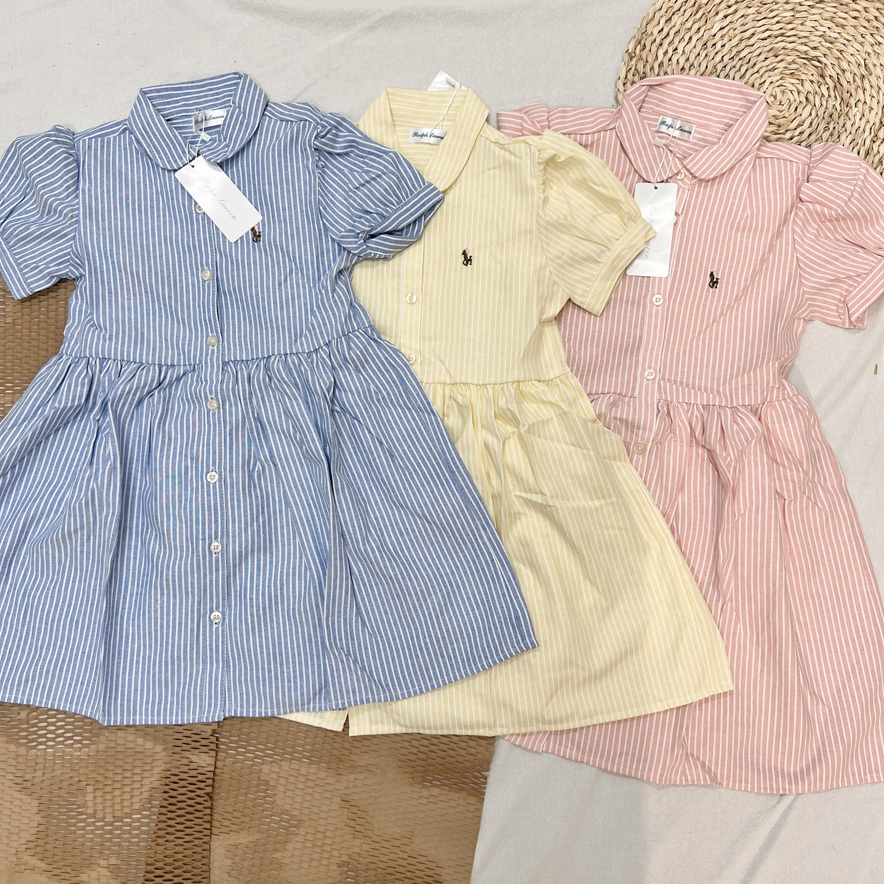 🐎𝐏𝐨𝐥𝐨 𝐑𝐚𝐥𝐩𝐡 𝐋𝐚𝐮𝐫𝐞𝐧 經典條紋娃娃領短袖連身裙