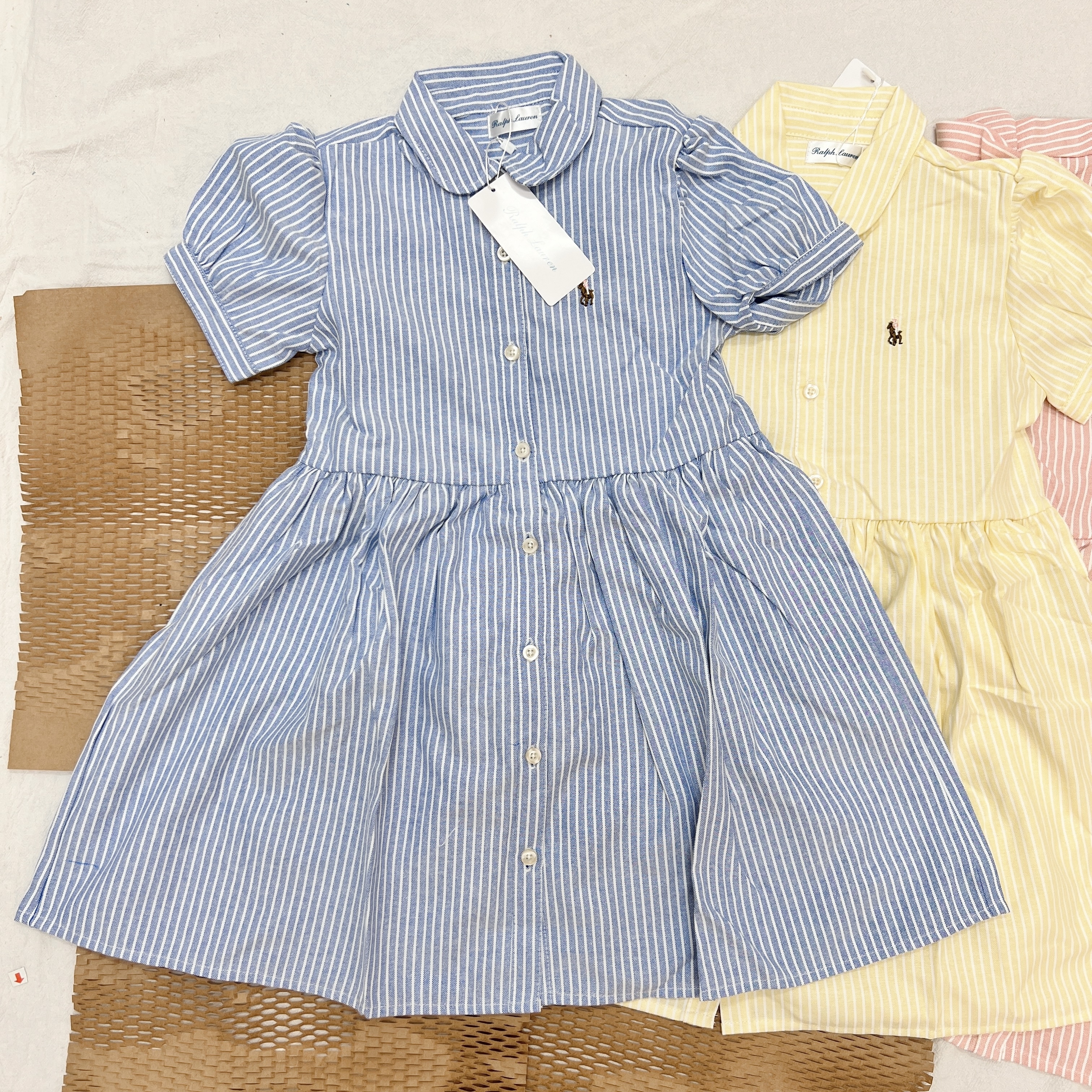 🐎𝐏𝐨𝐥𝐨 𝐑𝐚𝐥𝐩𝐡 𝐋𝐚𝐮𝐫𝐞𝐧 經典條紋娃娃領短袖連身裙