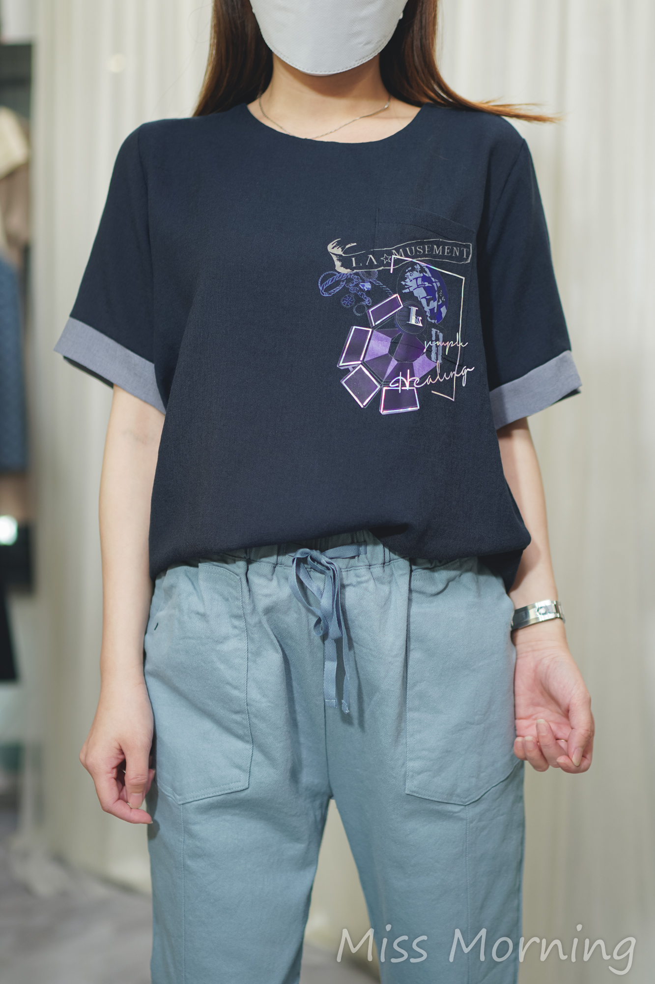 圖案麻棉款上衣(13972)