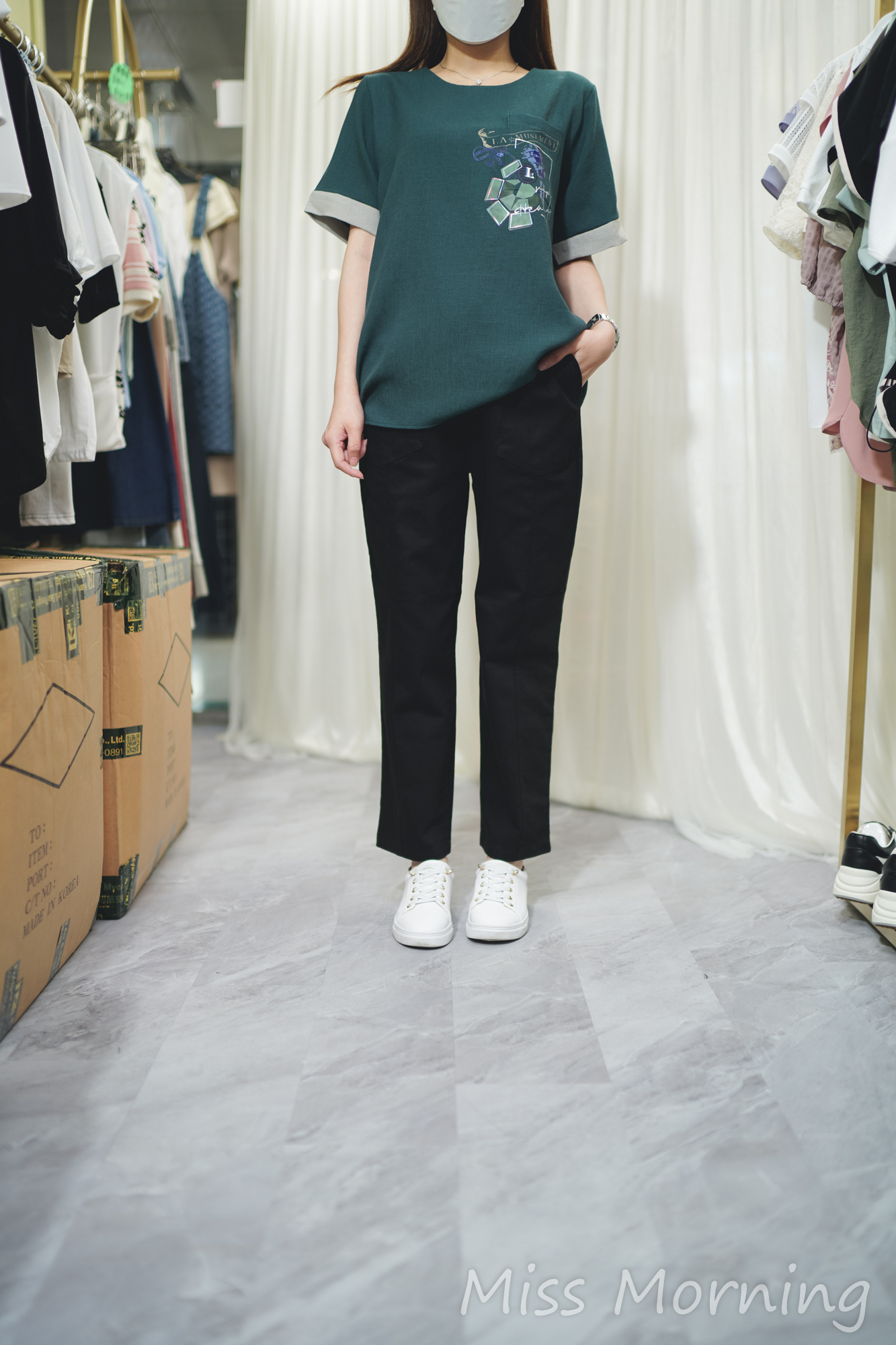 圖案麻棉款上衣(13972)