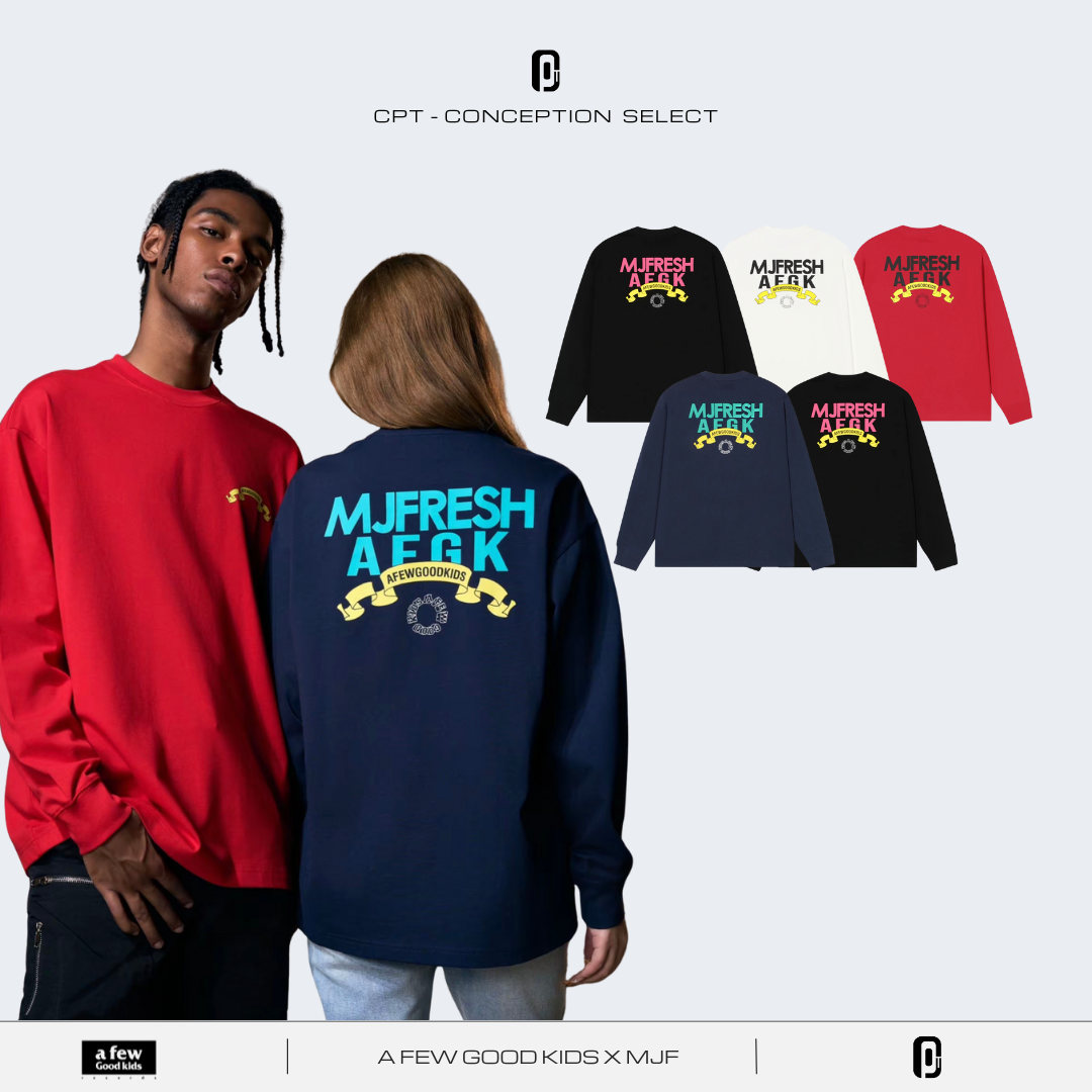 AFGK MJ FRESH 飄帶印花 重磅純棉 落肩寬鬆 薄長袖