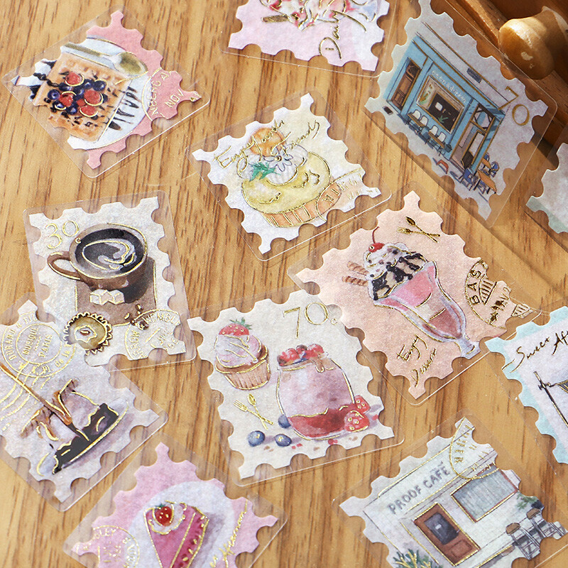咖啡日_郵票貼紙 45枚 箔押 和紙貼紙包｜日本 BGM