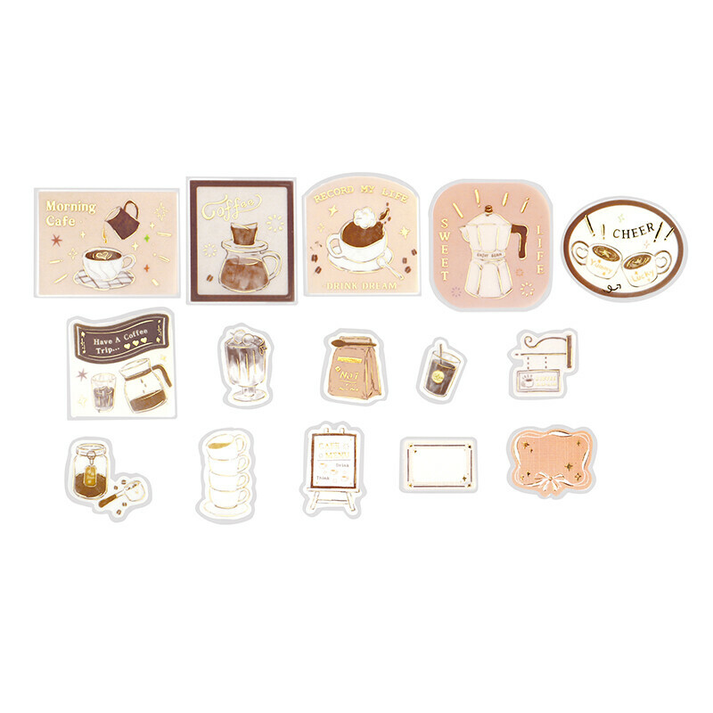 咖啡館_假日巡禮 45枚 箔押 描圖紙貼紙包｜日本 BGM