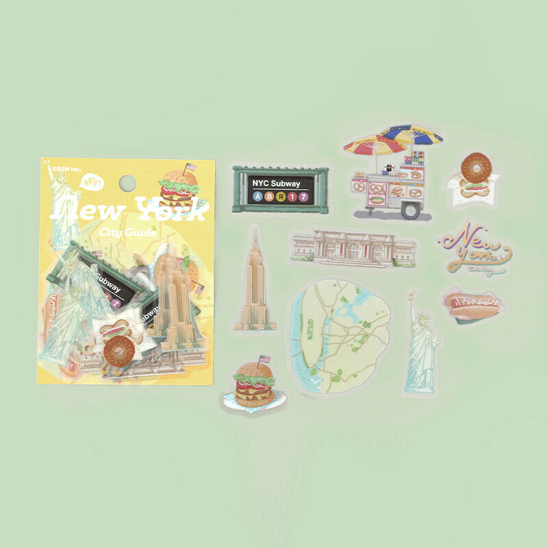 紐約_ City Walk 30枚 箔押 PET貼紙包｜日本 BGM